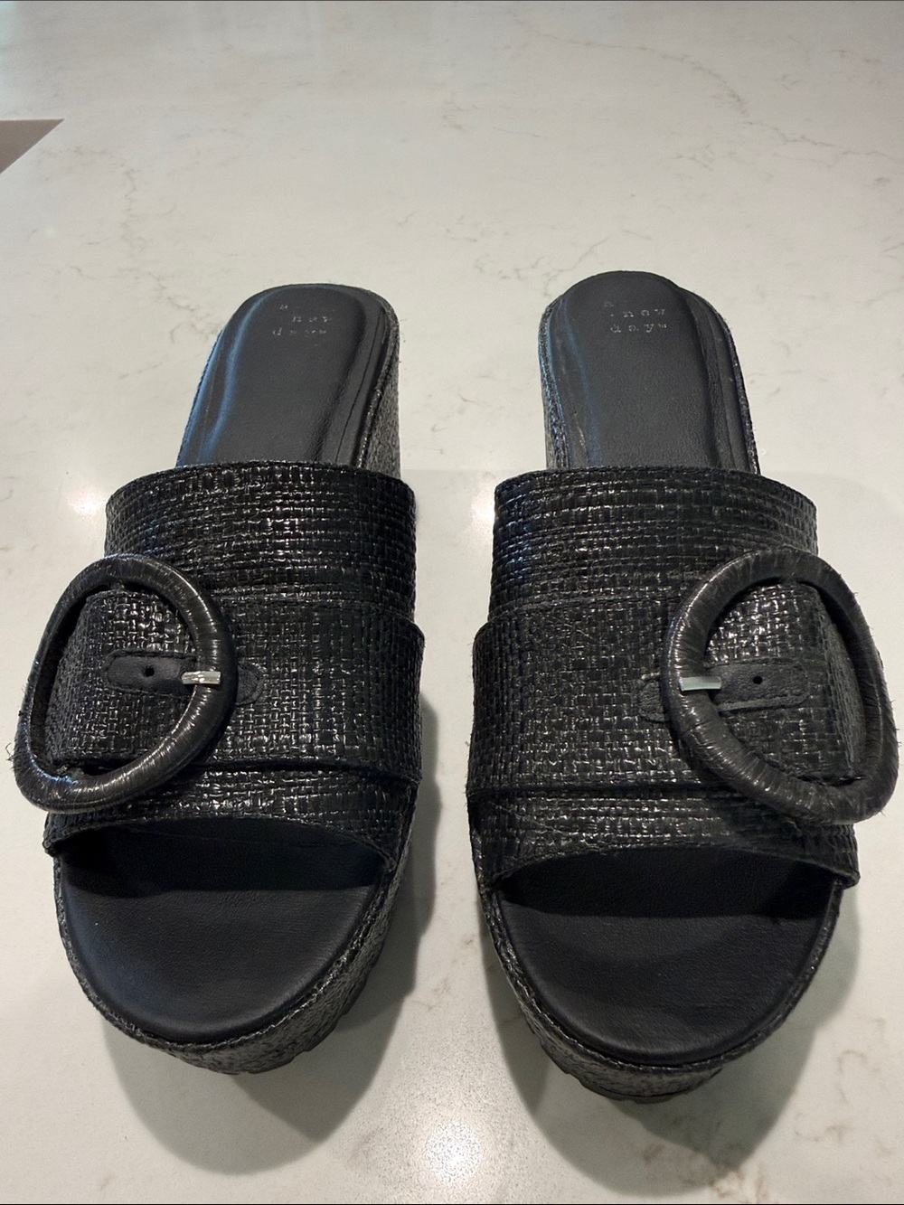 a new day Black Woven Buckle Slide Sandals